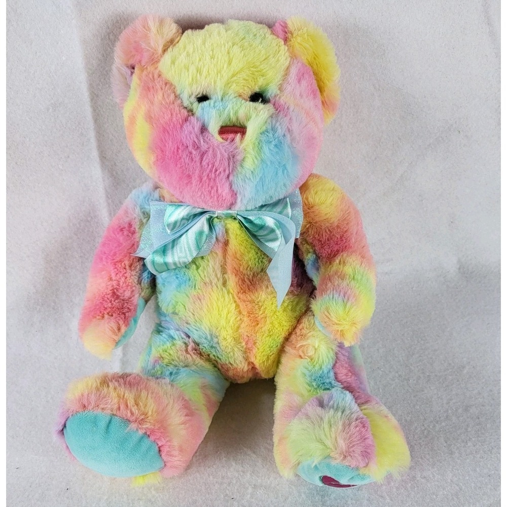 Hug Fun 14" Rainbow Teddy Bear Tie Dyed Plush Stuffed Animal Toy Lovey